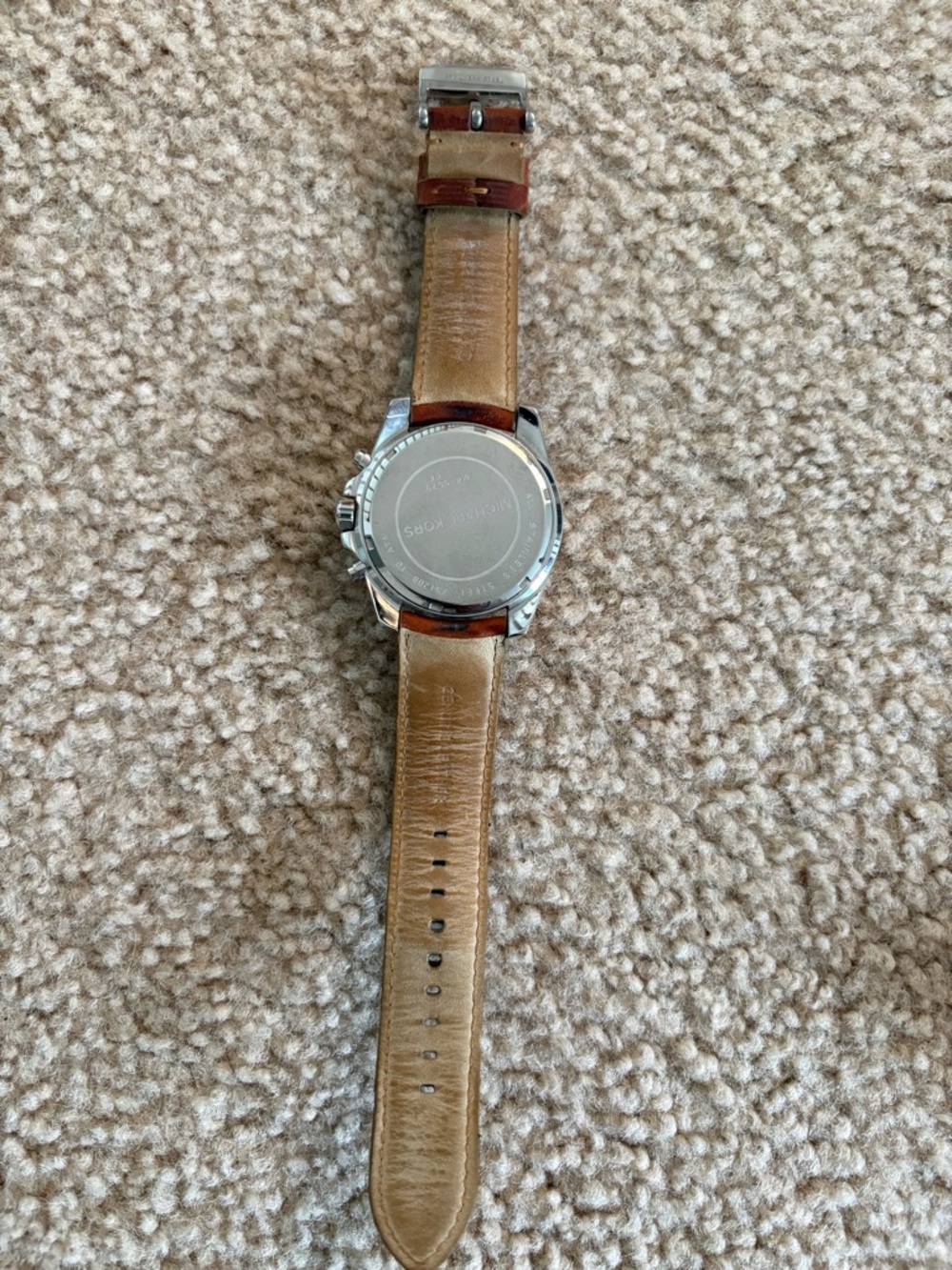 Michael Kors Tan and Silver Leather Strap Chronograph Watch - Picture 4 of 4